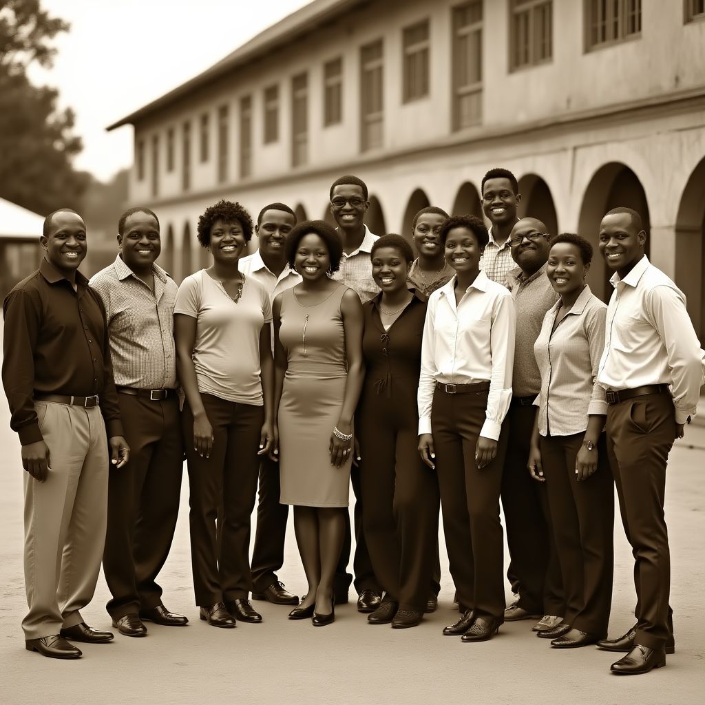 Founding members of Apex Financial Ghana in a vintage-style photo.